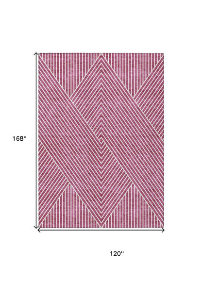 3' X 5' Blush And Ivory Geometric Washable Indoor Outdoor Area Rug