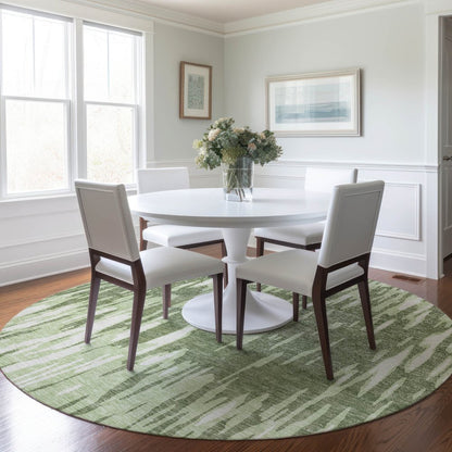 3' X 5' Green And Ivory Abstract Washable Indoor Outdoor Area Rug