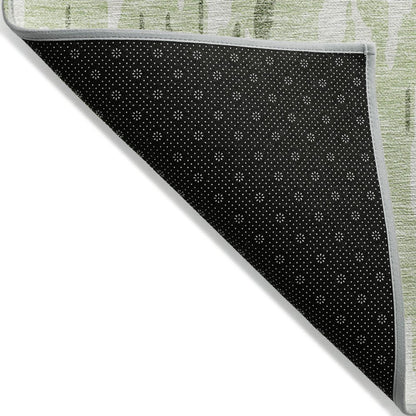 3' X 5' Green And Ivory Abstract Washable Indoor Outdoor Area Rug