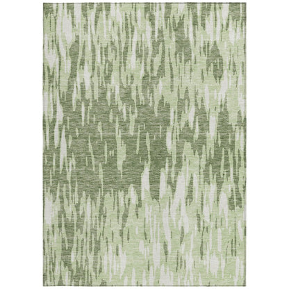 3' X 5' Green And Ivory Abstract Washable Indoor Outdoor Area Rug