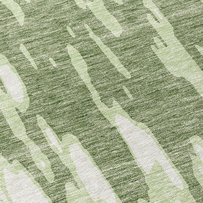 3' X 5' Green And Ivory Abstract Washable Indoor Outdoor Area Rug