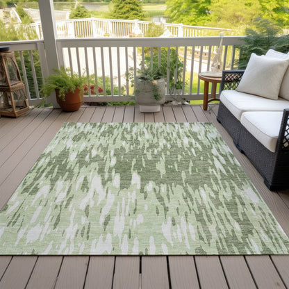 3' X 5' Green And Ivory Abstract Washable Indoor Outdoor Area Rug