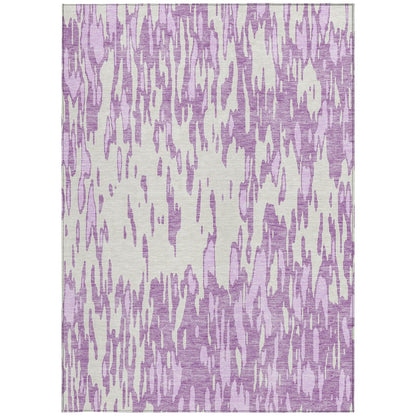 3' X 5' Lavender And Ivory Abstract Washable Indoor Outdoor Area Rug