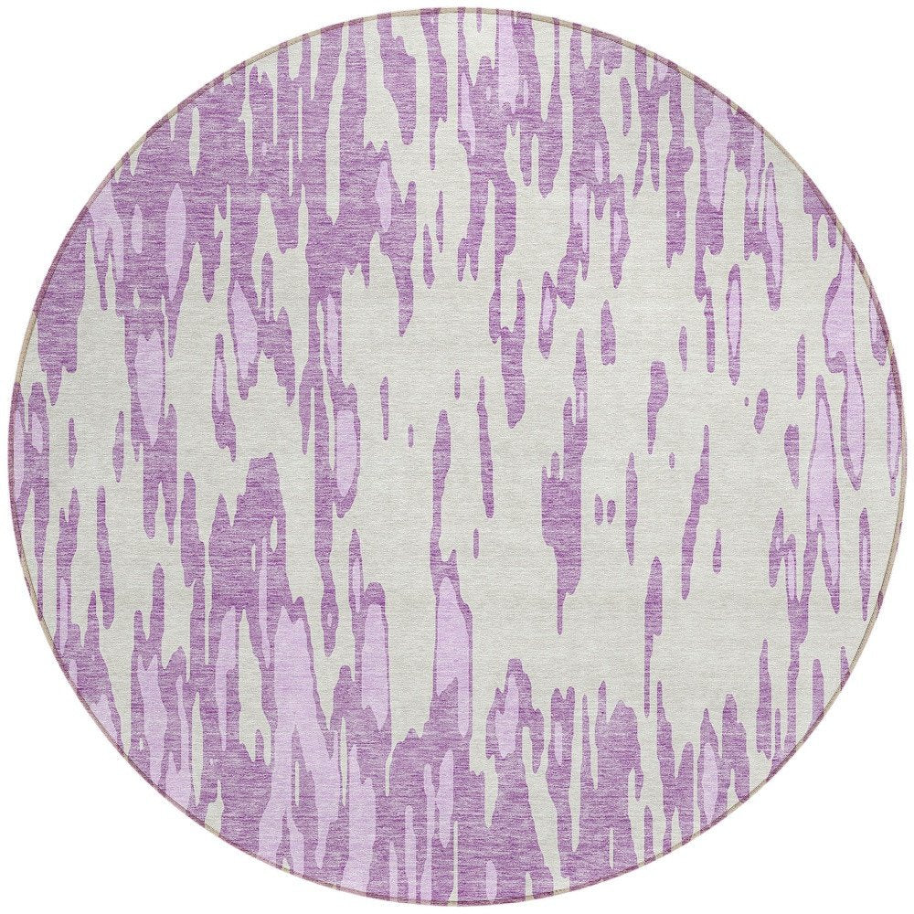 3' X 5' Lavender And Ivory Abstract Washable Indoor Outdoor Area Rug