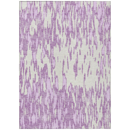 3' X 5' Lavender And Ivory Abstract Washable Indoor Outdoor Area Rug