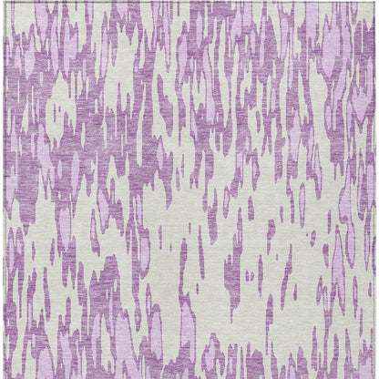 3' X 5' Lavender And Ivory Abstract Washable Indoor Outdoor Area Rug
