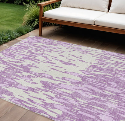 3' X 5' Lavender And Ivory Abstract Washable Indoor Outdoor Area Rug