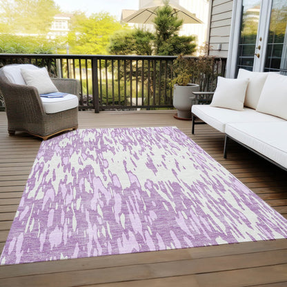 3' X 5' Lavender And Ivory Abstract Washable Indoor Outdoor Area Rug
