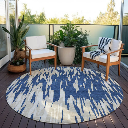3' X 5' Navy Blue And Ivory Abstract Washable Indoor Outdoor Area Rug