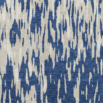 3' X 5' Navy Blue And Ivory Abstract Washable Indoor Outdoor Area Rug