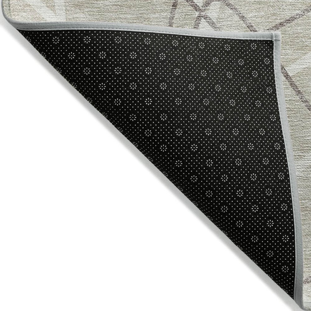 3' X 5' Beige And Ivory Geometric Washable Indoor Outdoor Area Rug