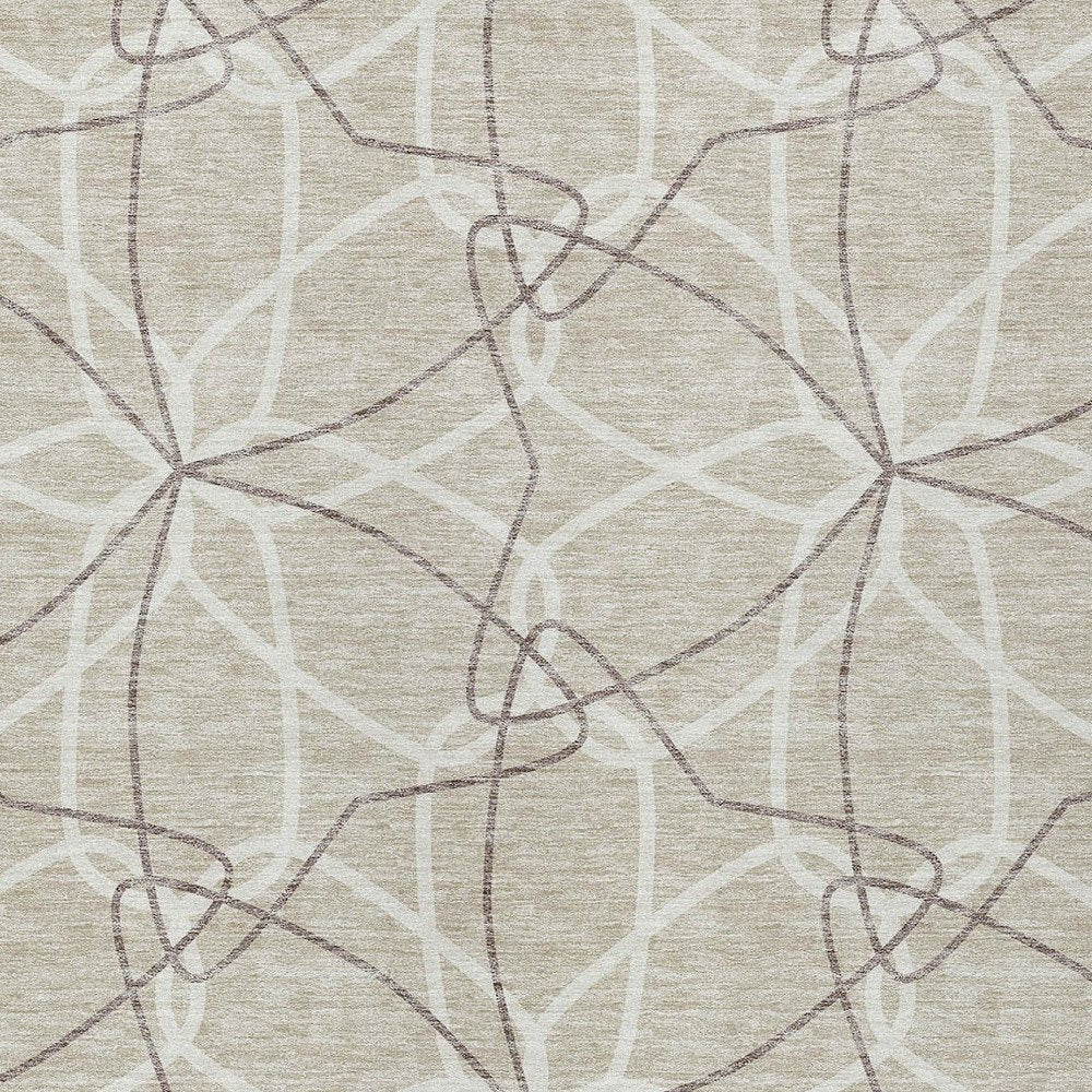 3' X 5' Beige And Ivory Geometric Washable Indoor Outdoor Area Rug