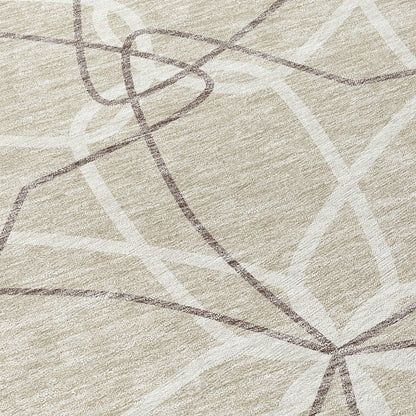 3' X 5' Beige And Ivory Geometric Washable Indoor Outdoor Area Rug