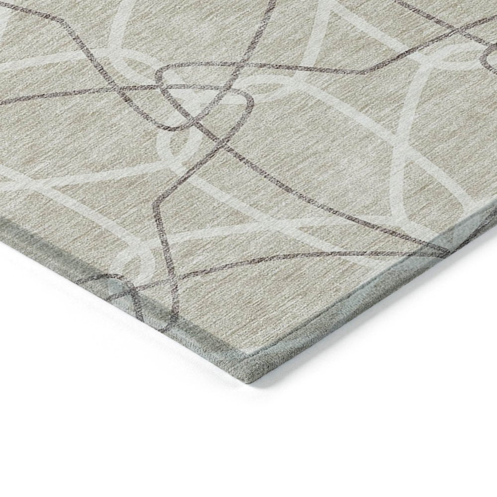 3' X 5' Beige And Ivory Geometric Washable Indoor Outdoor Area Rug