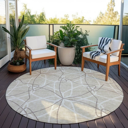 3' X 5' Beige And Ivory Geometric Washable Indoor Outdoor Area Rug