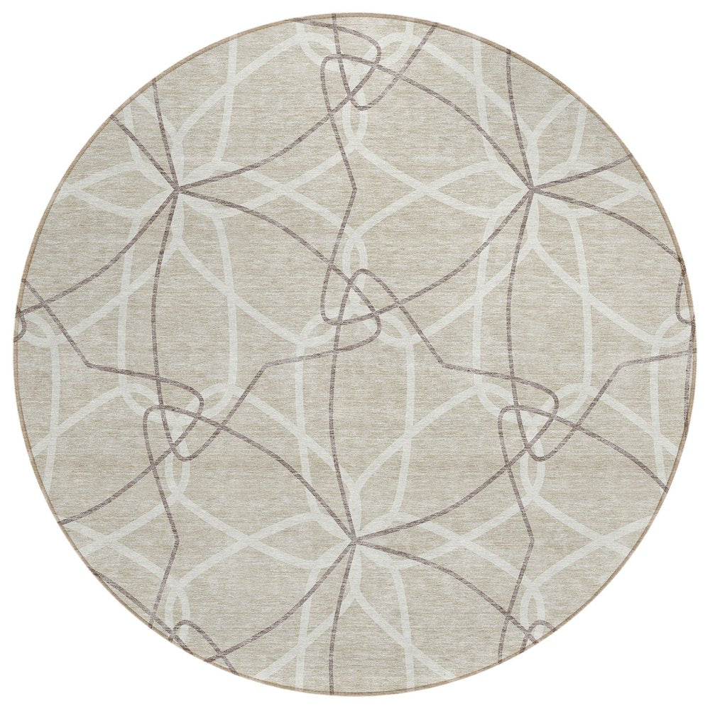 3' X 5' Beige And Ivory Geometric Washable Indoor Outdoor Area Rug