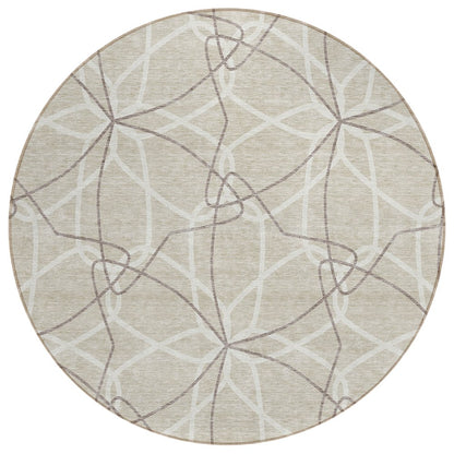 3' X 5' Beige And Ivory Geometric Washable Indoor Outdoor Area Rug