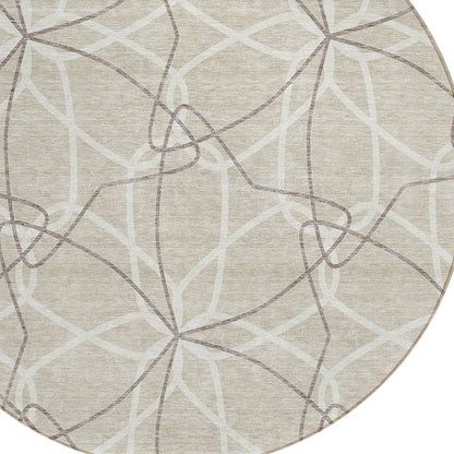 3' X 5' Beige And Ivory Geometric Washable Indoor Outdoor Area Rug