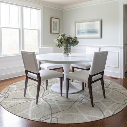 3' X 5' Beige And Ivory Geometric Washable Indoor Outdoor Area Rug