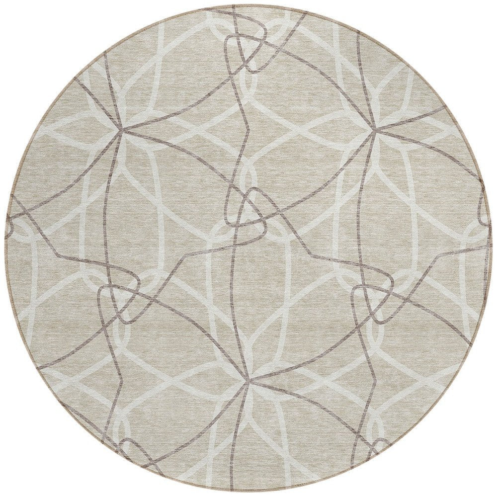 3' X 5' Beige And Ivory Geometric Washable Indoor Outdoor Area Rug