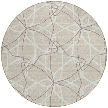 3' X 5' Beige And Ivory Geometric Washable Indoor Outdoor Area Rug