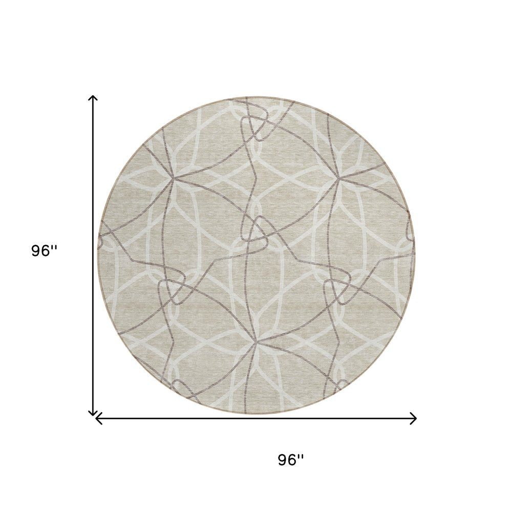3' X 5' Beige And Ivory Geometric Washable Indoor Outdoor Area Rug