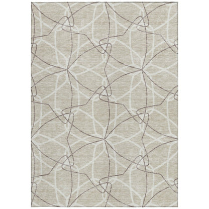 3' X 5' Beige And Ivory Geometric Washable Indoor Outdoor Area Rug
