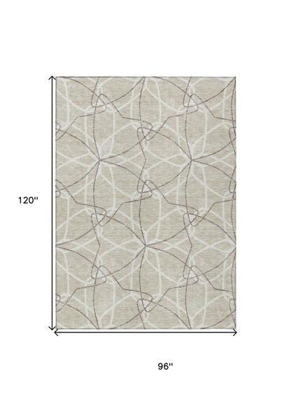 3' X 5' Beige And Ivory Geometric Washable Indoor Outdoor Area Rug