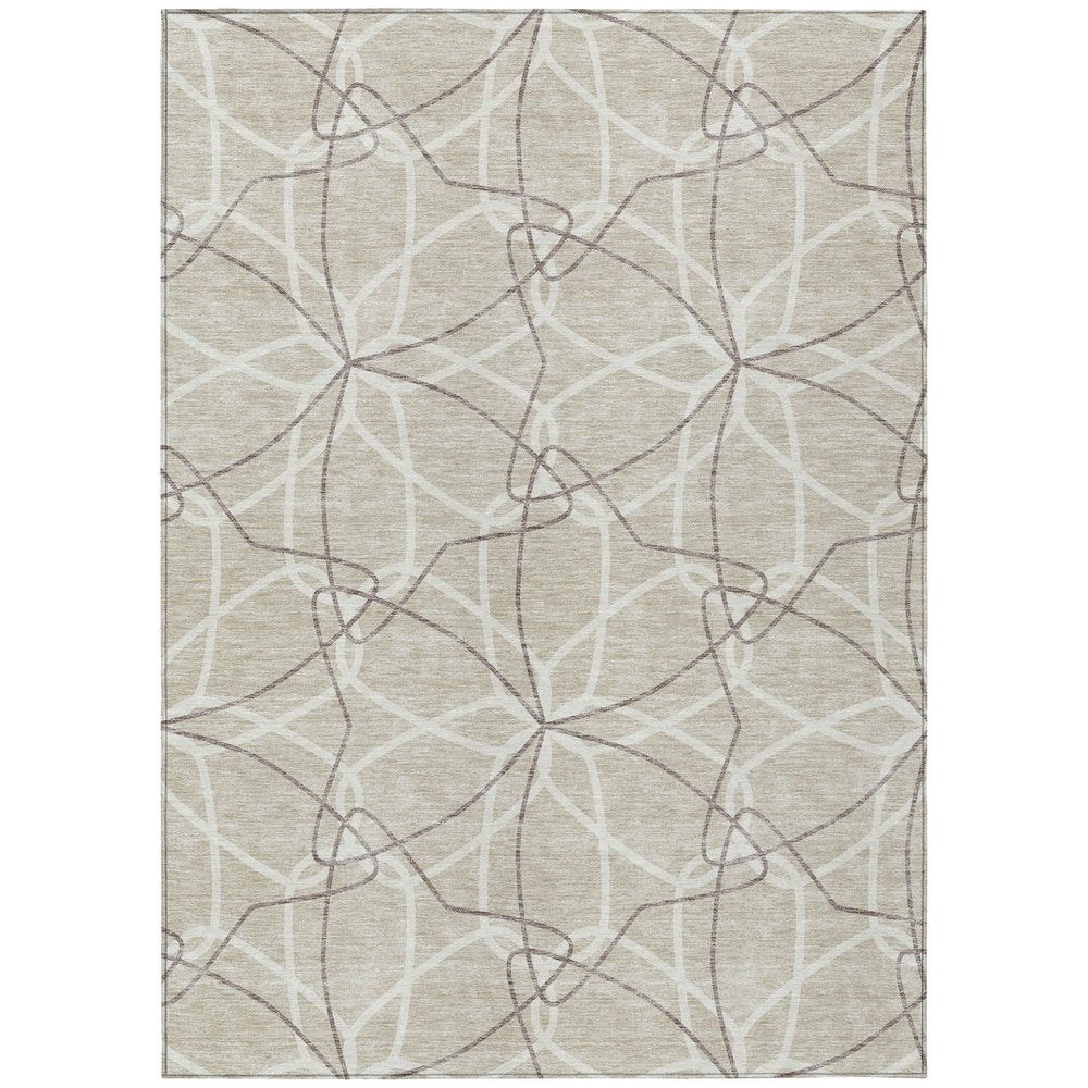 3' X 5' Beige And Ivory Geometric Washable Indoor Outdoor Area Rug