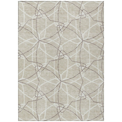 3' X 5' Beige And Ivory Geometric Washable Indoor Outdoor Area Rug