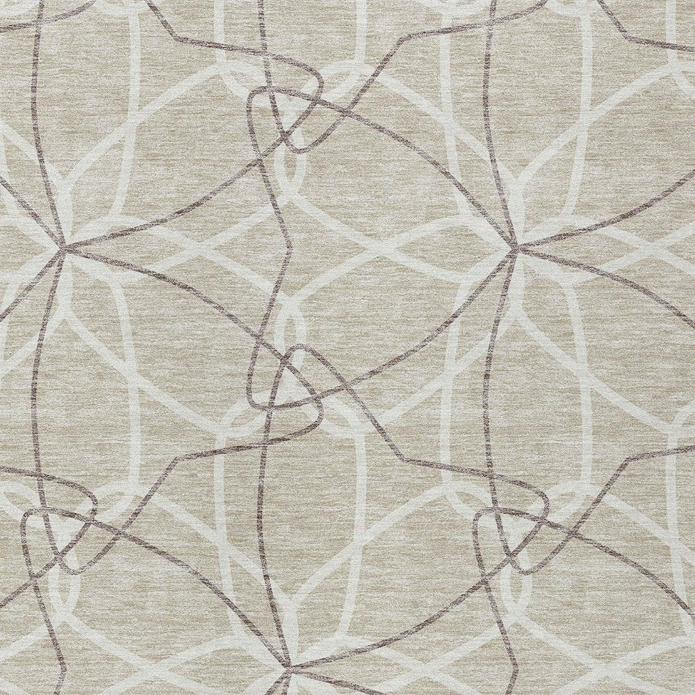 3' X 5' Beige And Ivory Geometric Washable Indoor Outdoor Area Rug