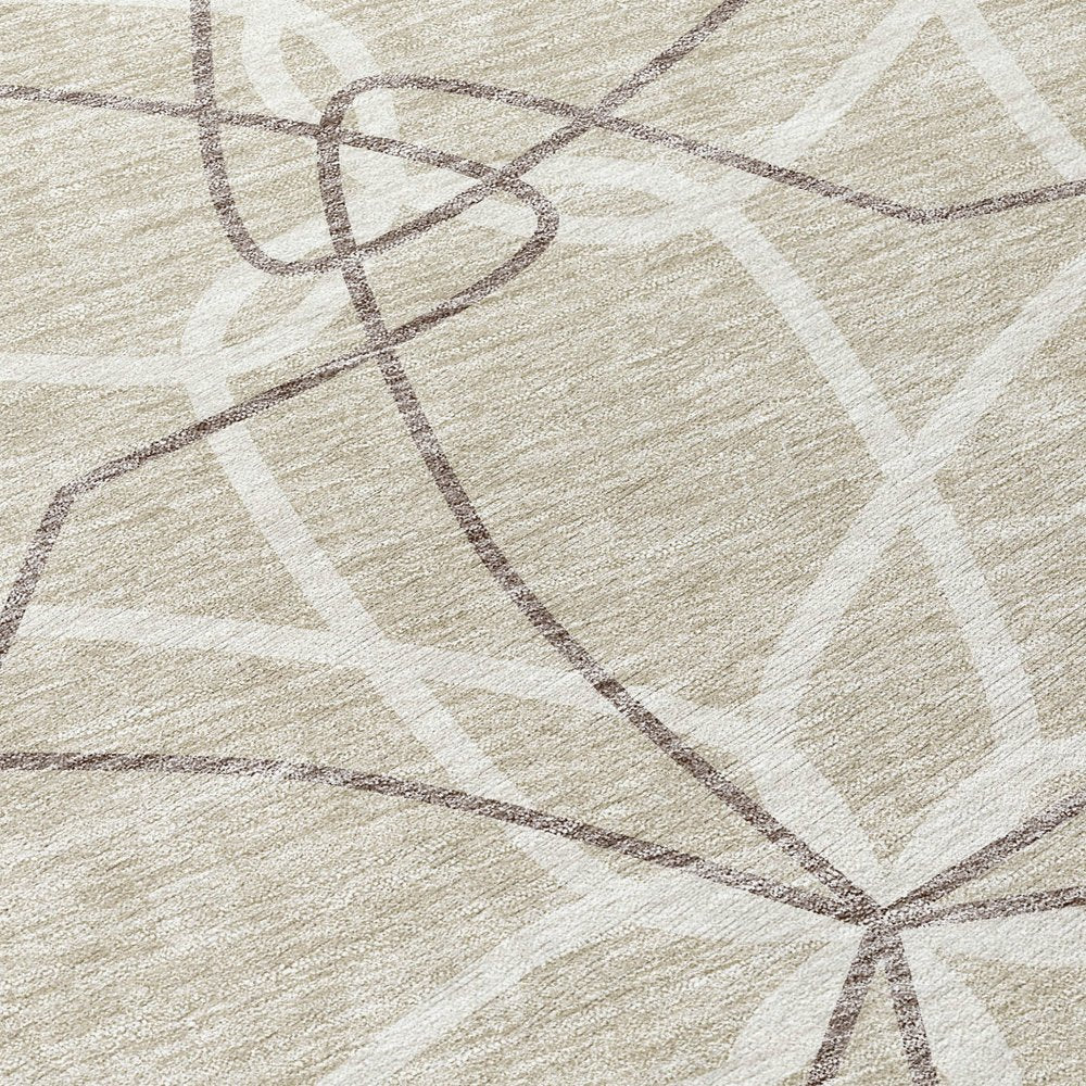 3' X 5' Beige And Ivory Geometric Washable Indoor Outdoor Area Rug