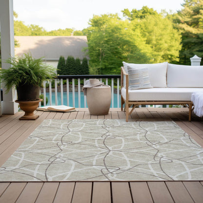 3' X 5' Beige And Ivory Geometric Washable Indoor Outdoor Area Rug