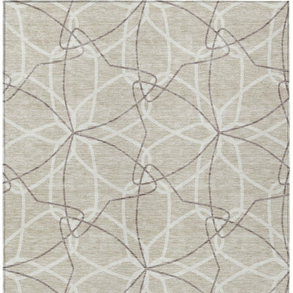 3' X 5' Beige And Ivory Geometric Washable Indoor Outdoor Area Rug