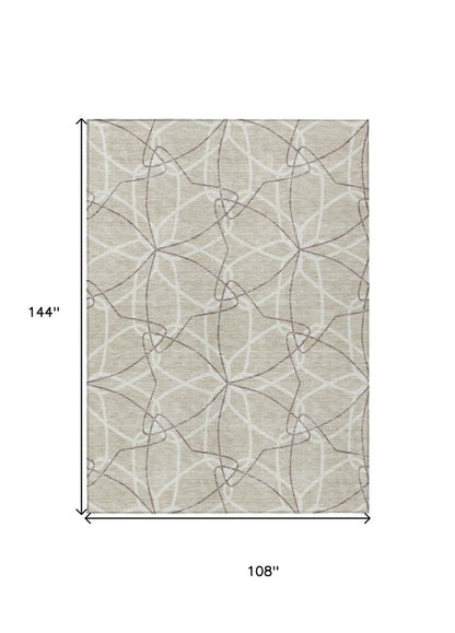 3' X 5' Beige And Ivory Geometric Washable Indoor Outdoor Area Rug