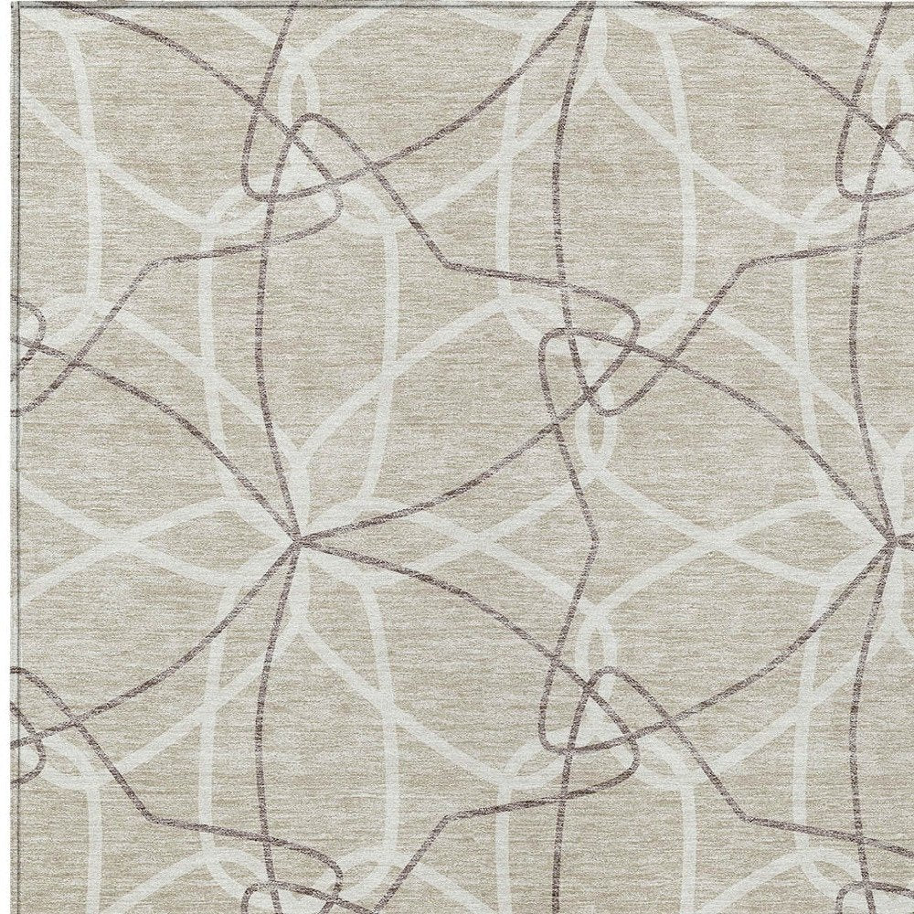 3' X 5' Beige And Ivory Geometric Washable Indoor Outdoor Area Rug
