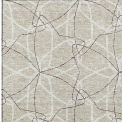 3' X 5' Beige And Ivory Geometric Washable Indoor Outdoor Area Rug