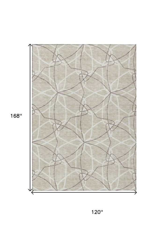 3' X 5' Beige And Ivory Geometric Washable Indoor Outdoor Area Rug