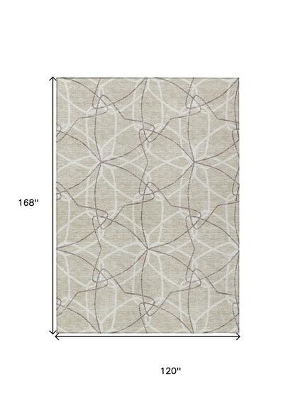 3' X 5' Beige And Ivory Geometric Washable Indoor Outdoor Area Rug