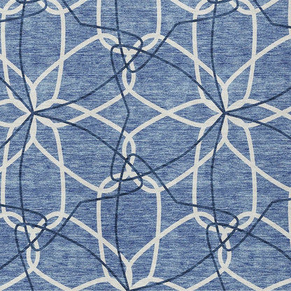 3' X 5' Denim Blue And Ivory Geometric Washable Indoor Outdoor Area Rug