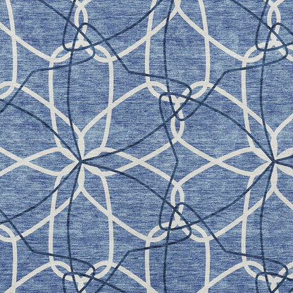 3' X 5' Denim Blue And Ivory Geometric Washable Indoor Outdoor Area Rug
