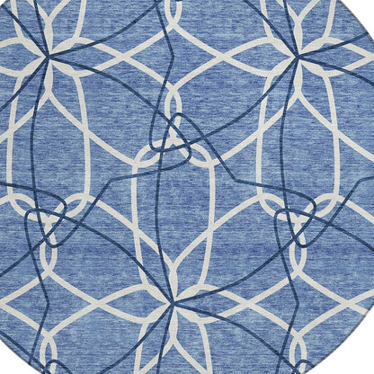 3' X 5' Denim Blue And Ivory Geometric Washable Indoor Outdoor Area Rug
