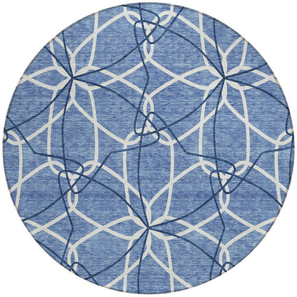 3' X 5' Denim Blue And Ivory Geometric Washable Indoor Outdoor Area Rug