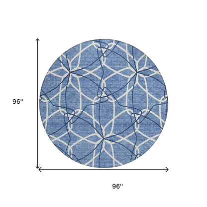 3' X 5' Denim Blue And Ivory Geometric Washable Indoor Outdoor Area Rug