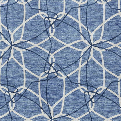 3' X 5' Denim Blue And Ivory Geometric Washable Indoor Outdoor Area Rug
