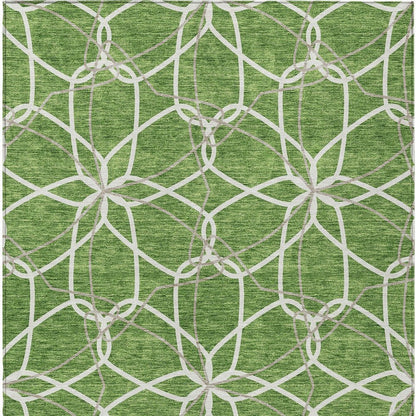 3' X 5' Green And Ivory Geometric Washable Indoor Outdoor Area Rug
