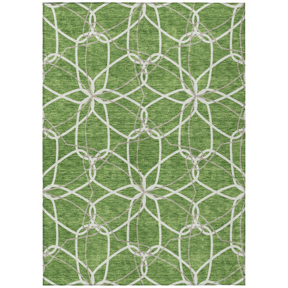 3' X 5' Green And Ivory Geometric Washable Indoor Outdoor Area Rug
