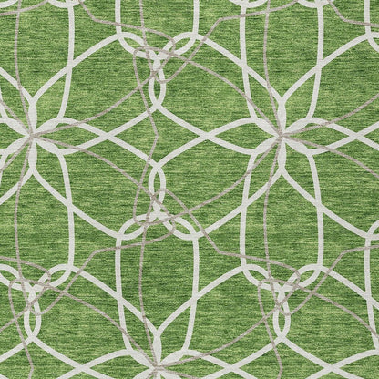 3' X 5' Green And Ivory Geometric Washable Indoor Outdoor Area Rug
