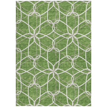 3' X 5' Green And Ivory Geometric Washable Indoor Outdoor Area Rug