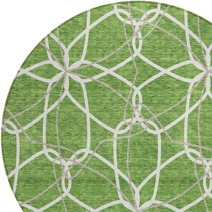 3' X 5' Green And Ivory Geometric Washable Indoor Outdoor Area Rug